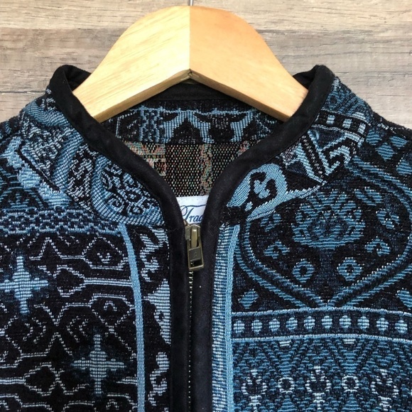 Vintage Tradition Brocade Embroidered Geometric Print Zippered Jacket Large - Picture 3 of 12